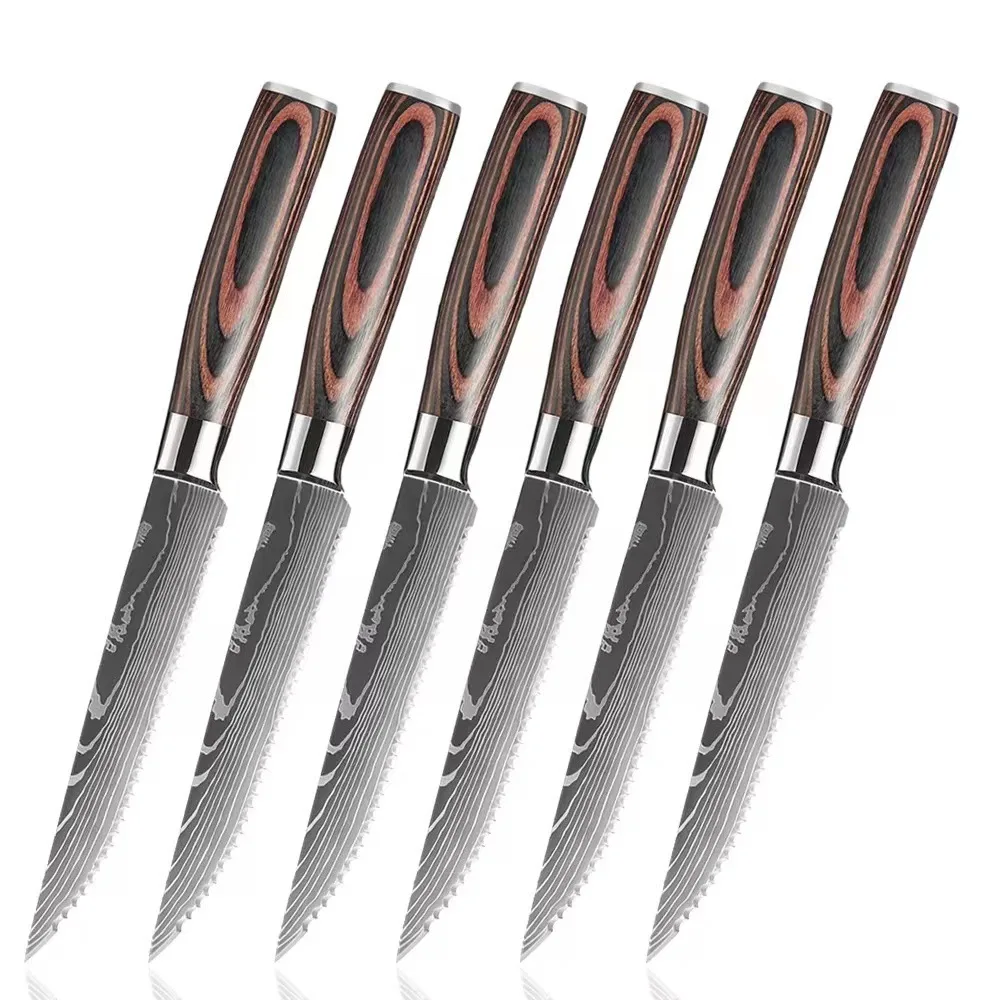 High quality Stainless Steel Steak Knife Set With Wooden Handle Steak Knife Set Of 4 Pieces 6 Pcs Steak Knives With Gift Box