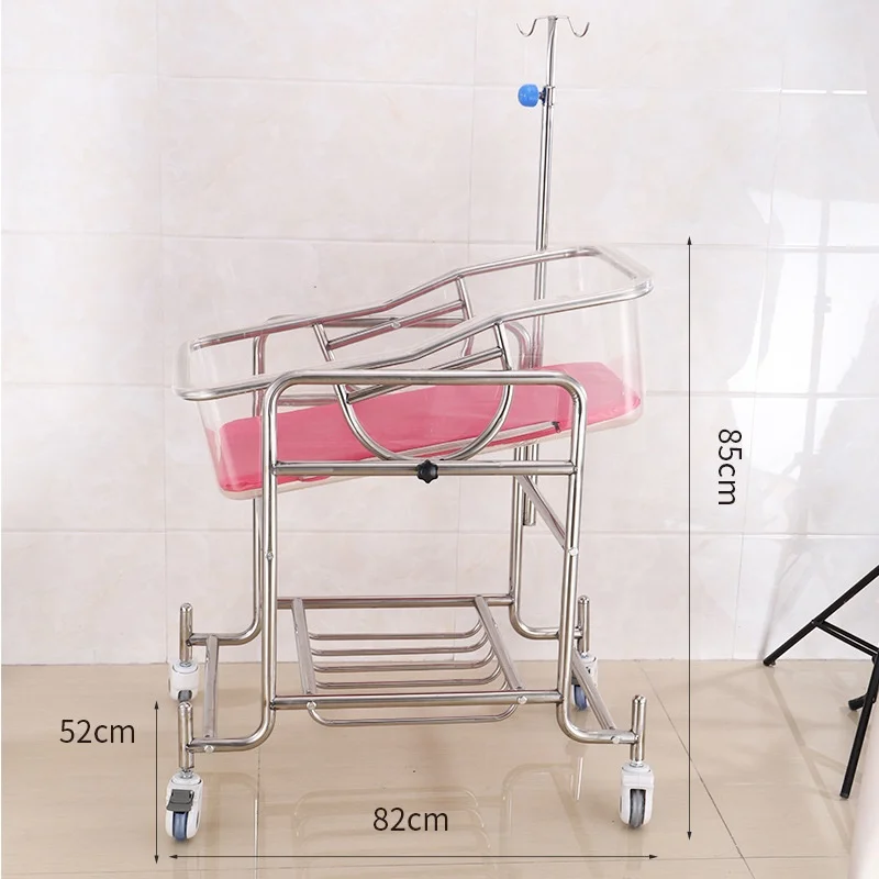 Hospital Medical furniture Confinement Center Baby Crib Cot stainless steel mobile Manual Adjustable Movable Infant Cot Baby Bed