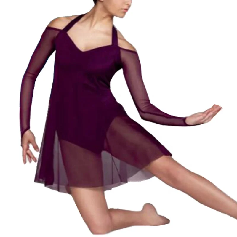 MiDee 2023 New Elegant Lyrical Mesh Dress Halter Neck Dance Leotards Girl Child Dance Wear Woman Short Dance Dresses for Women