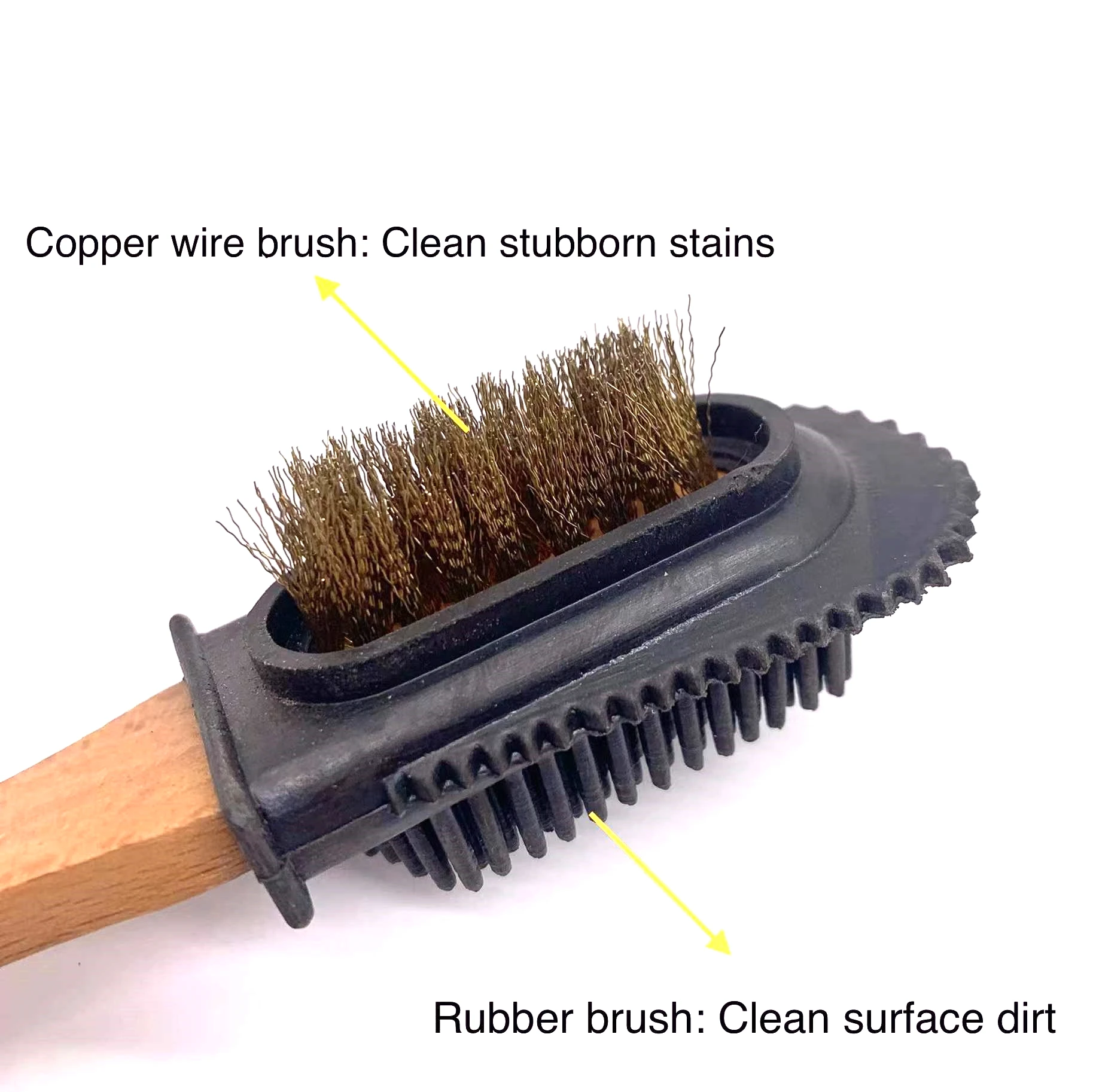 Wholesale multifunctional suede leather shoe brush three in one wooden handle Strong decontamination shoe cleaning brush