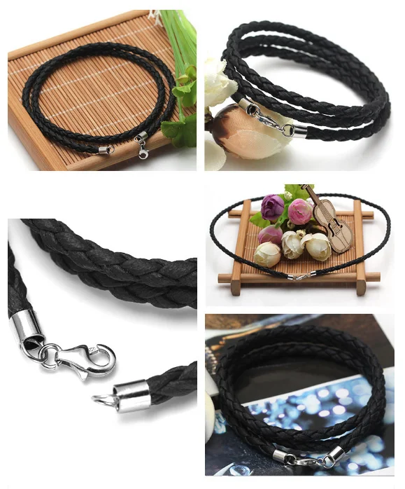 XD M002 3.0mmPU cords with sterling silver lobster clasp pu leather cord Pendant lanyard couple necklace rope pendant rope