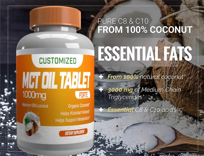 High quality Pure C8 MCT Great for Keto Low Carb Coconut Oil Pure C8 MCT Oil Tablet