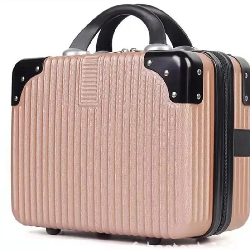 YX15003 Portable small suitcase cosmetic 14 inch ABS PC Light weight  Zipper Closer high capacity make up case