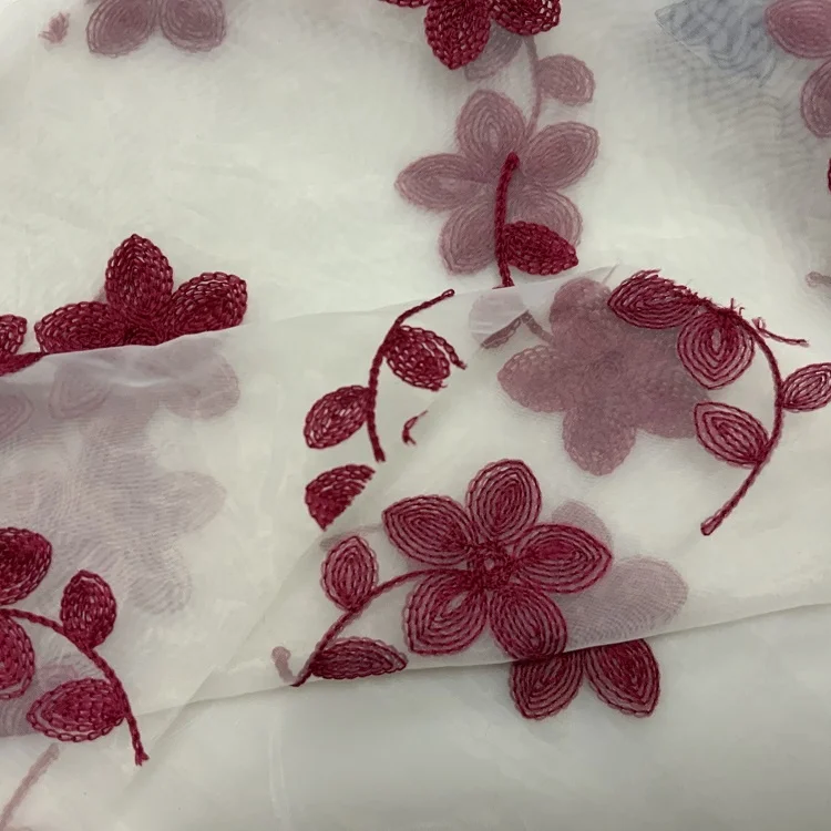 Soft new design cheap mesh big flower chain embroidery tulle organza fabric for dress