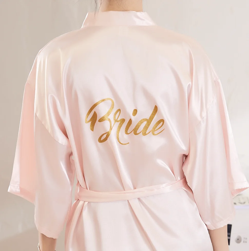 Wholesale Satin Robe Plain Color Gold Stamp Bridal Party Robes Silk Bridesmaid Robes For Women