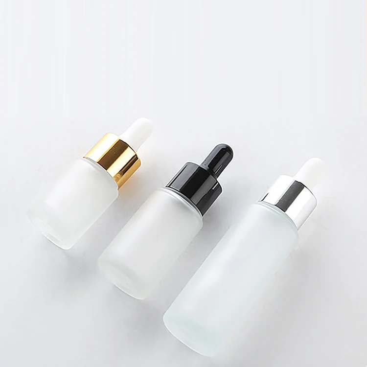 packaging round frosted flat shoulder luxury serum glass essential oil dropper bottle