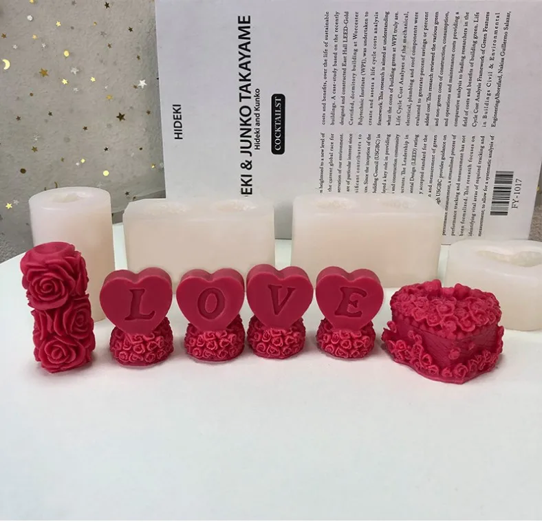 13962 Valentines Mold Cylinder Rose Flower Silicone Hot Lip KISS for Candle Soy Wax Aroma Gypsum Plaster Epoxy