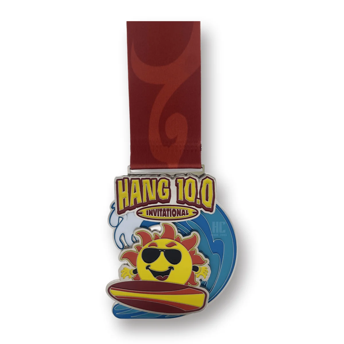 20 Years Factory Custom Zinc Alloy soft enamel plated Metal sport marathon movable Medal with ribbon HANG 10KM INVITATIONAL