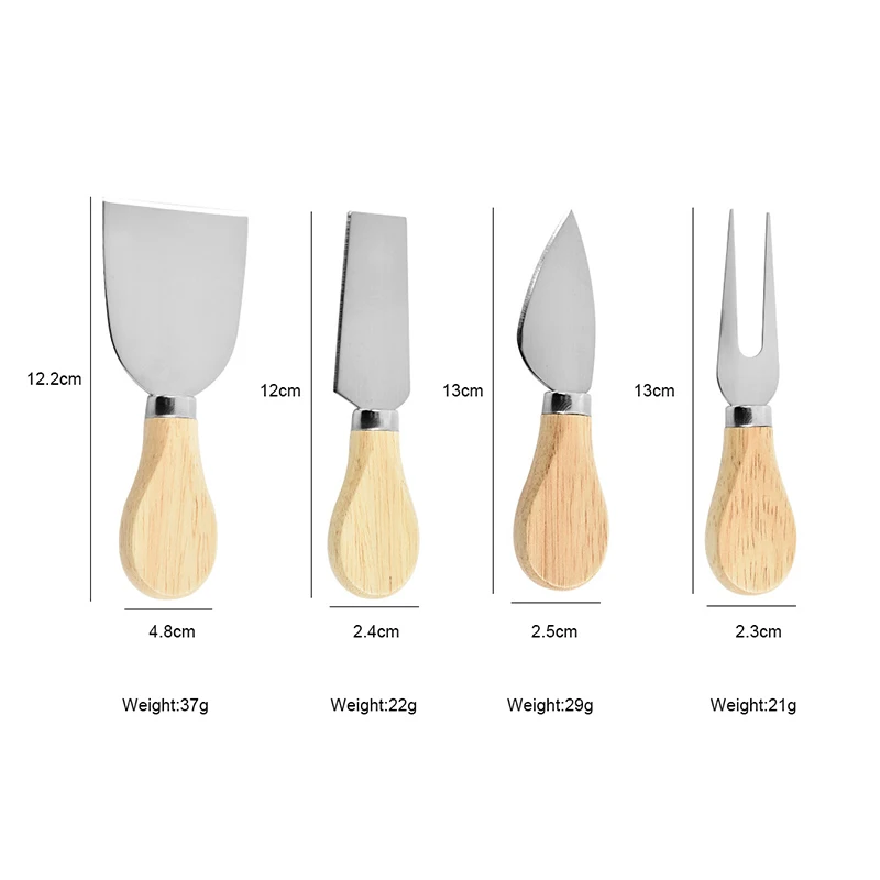 High quality 4 pieces cheese knife round wood folder cheese board set with wood handle