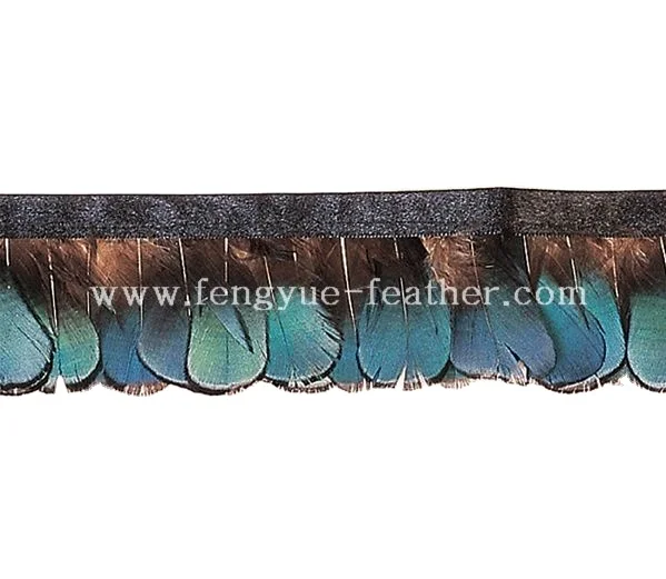 Lady amherst feather fringe trim with satin ribbon tapes