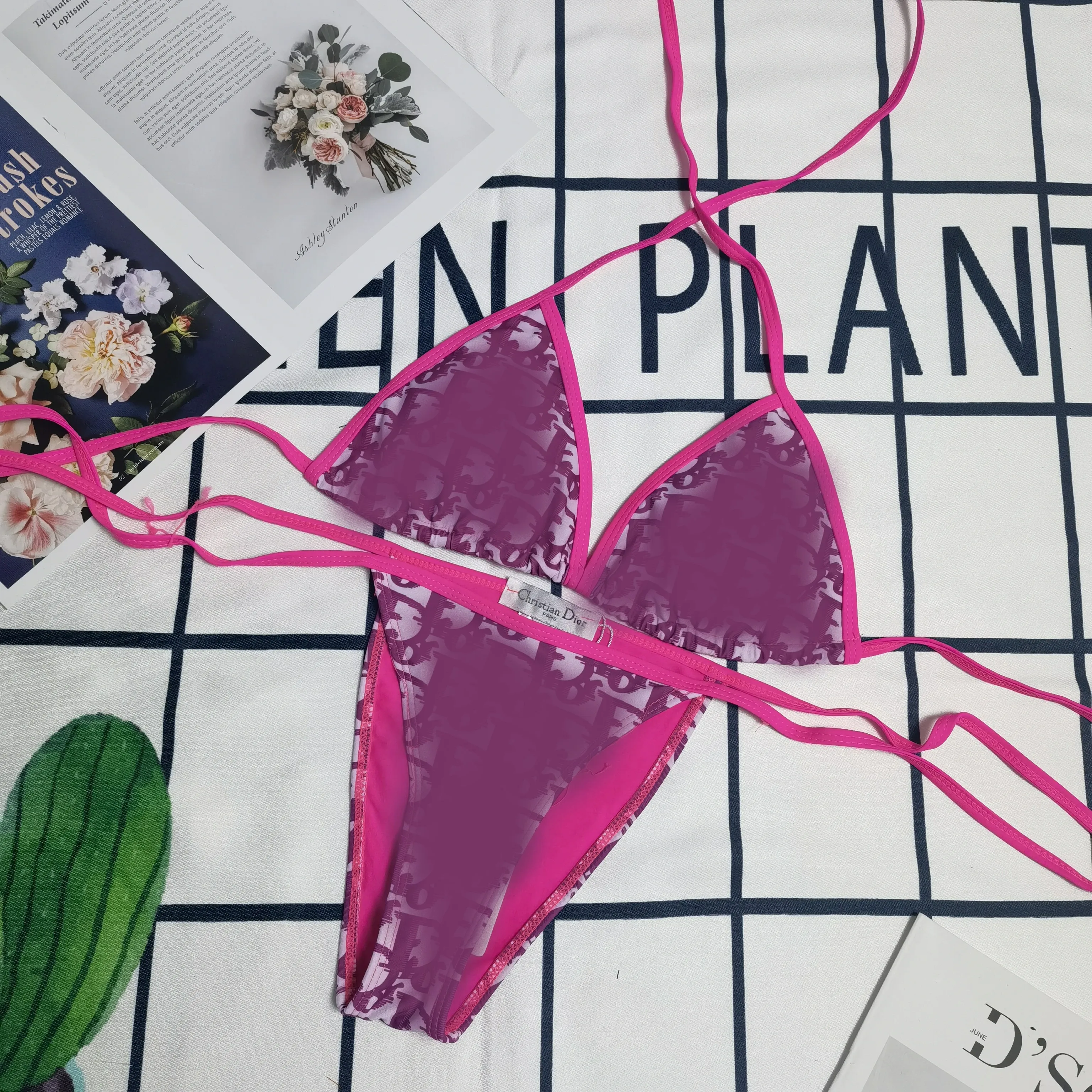 Famous brand plaid printed bikini feminine strap triangle split vacation swimsuit