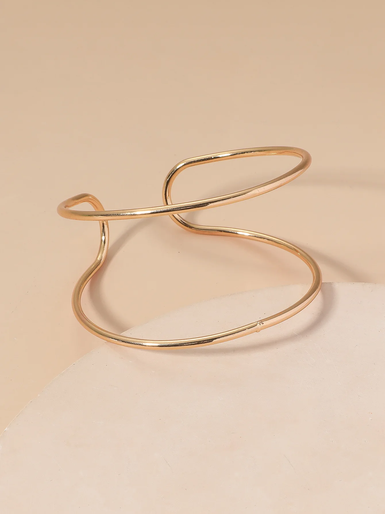 Gold Arm Cuff-Upper Arm Cuff Bangle Bracelet Adjustable Minimalist Simple Coil Bangle Wide Wire Grooved Cuff Open Arm Band
