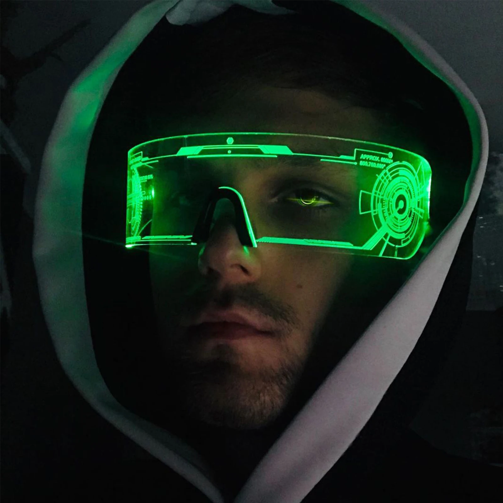Светодиодные очки Cyberpunk с батарейками мигающие/фиксированные цвета света заблокированные футуристические для мишени светятся в