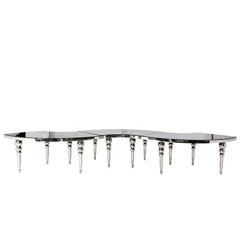 Luxury hotel furniture wedding style stainless steel dinner  golden  sliver  round table set