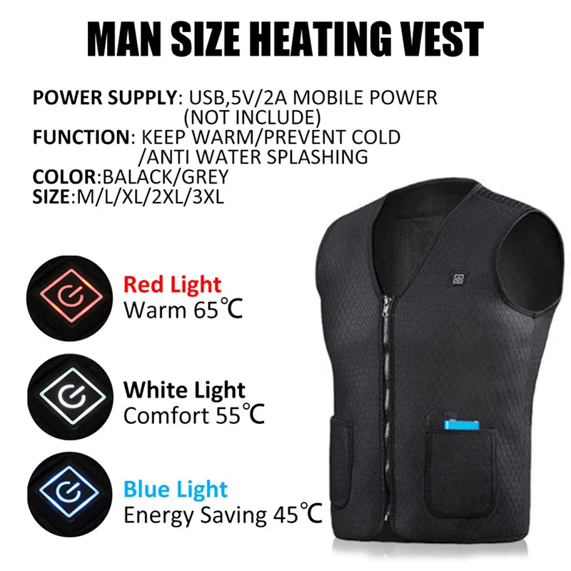 
5V Electric USB Rechargeable Battery Powered Warm Winter Outdoor Thermal Sport Motorcycle Hunting Heated Vest 