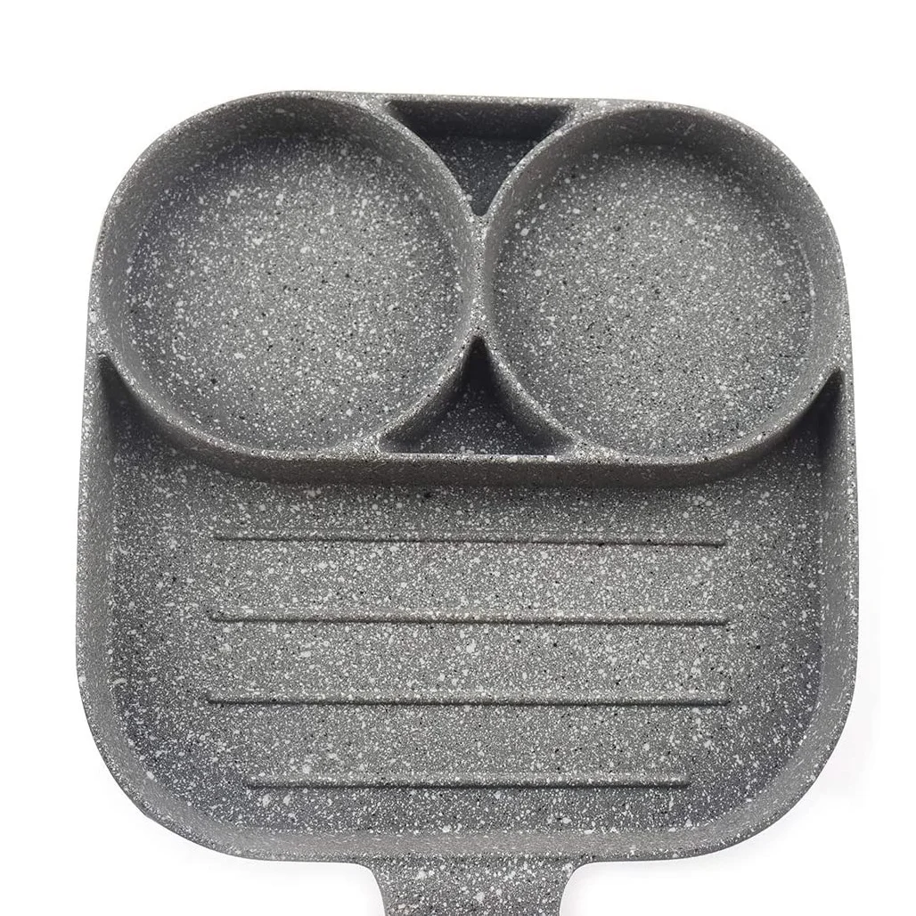 Aluminum non stick non-stick 3 three section divided in 1 one grill fry pan