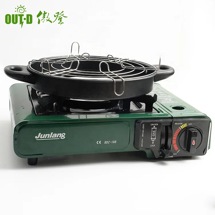 Camping gas stove use mini fry pan plate bbq grill manufacturer
