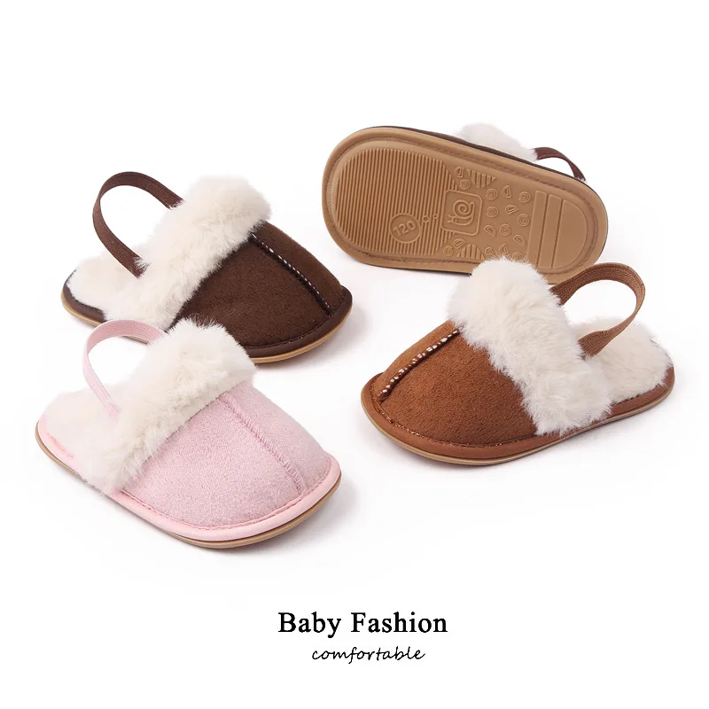 INS Baby Winter Warm Unisex Soft Furry Plush Slippers Infant Crib Shoes Winter Baby First Walkers Indoor Baby Warm Slipper