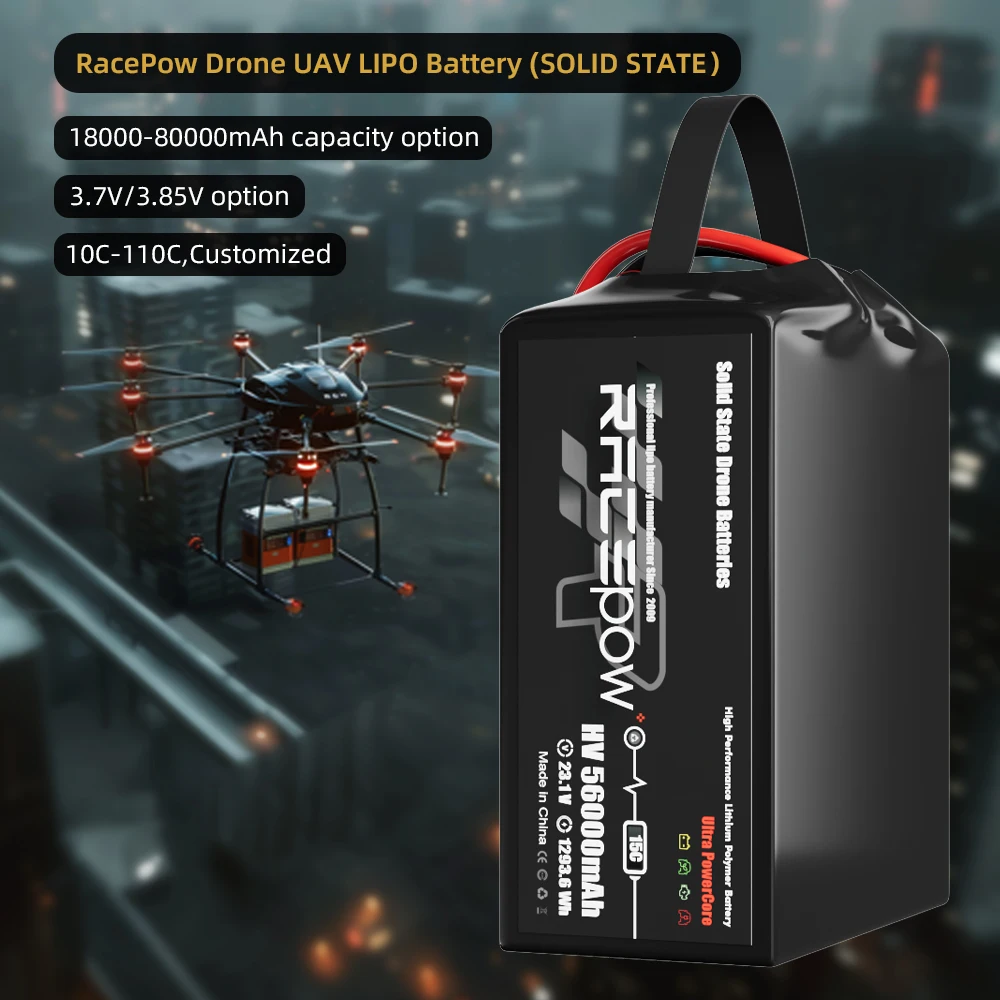 Racepow Semi solid state battery 6S2P/12S 23.1V 46.2V 30Ah 40Ah 56Ah 60Ah Drone UAV LIPO Battery For Vtol Drone/Industrial Drone