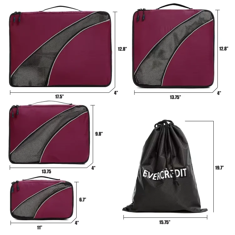 Evercredit travel duffle compression luggage organizer hot pink 8 set luggage compression custom print polyester packing cubes
