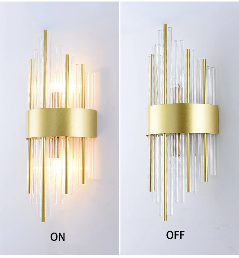 Hotel luxury glass tube wall light Modern golden crystal wall scone light