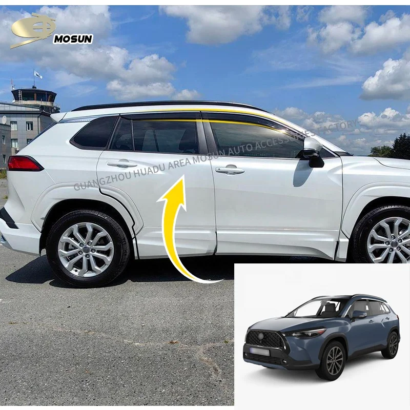 PMMA weather shield Deflector Injection Window Visor For TOYOTA Corolla Cross 2020+ Stainless steel trim Rain Guard 2024 2025