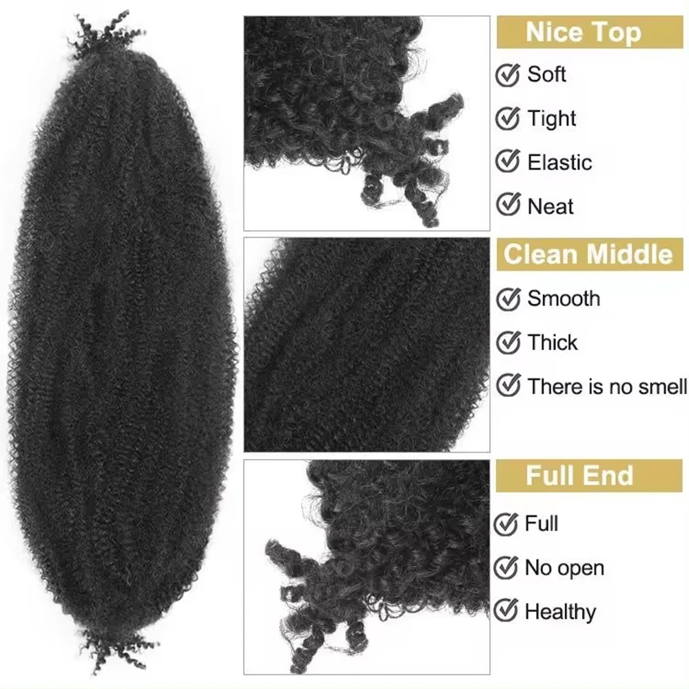 Marley Twist Braiding Hair Pre-Separated Springy Afro Hair Extension Kinky Twist Crochet Braids Natural Black for Black Women