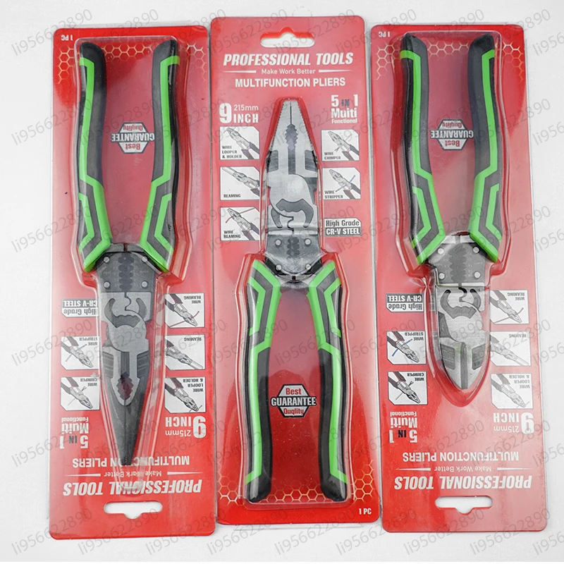 Factory wholesale pliers Green chrome vanadium steel 215mm long multi-function wire pliers