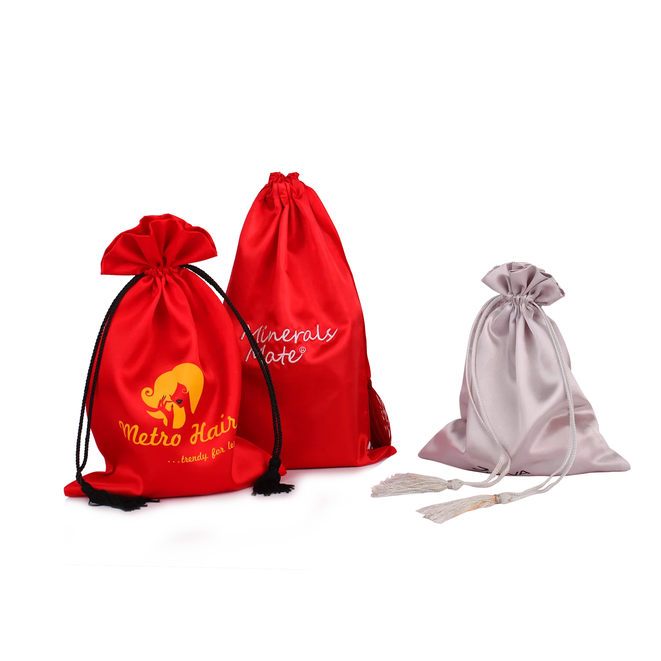 custom personal logo hair storage satin bag wholesale wig silk bags