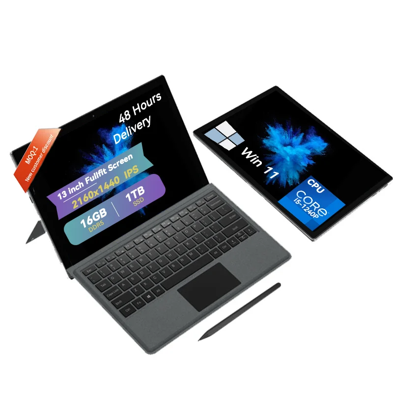 Win11 Core i5-1240P портативные Ноутбуки Новый 13-дюймовый сенсорный экран планшетный ПК 2 в 1 LPDDR5 16 ГБ SSD ТБ