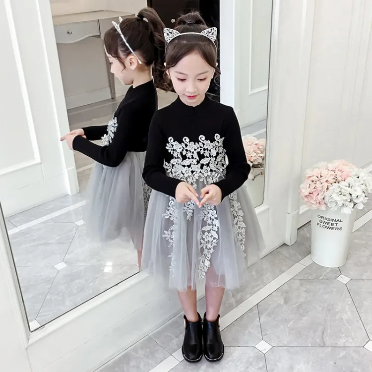 DRMKBB1808B01 2019 Autumn New Arrival Girls Dress Fashion Design Girl Lace Dress High Quality Vintage Girl Dress