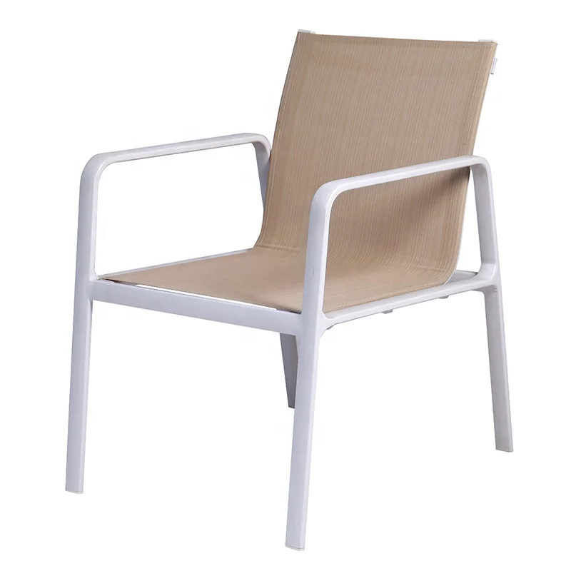 Modern Portable Stacking Hotel Patio Teslin Mesh Furniture Outdoor Garden Aluminum Dining Chair