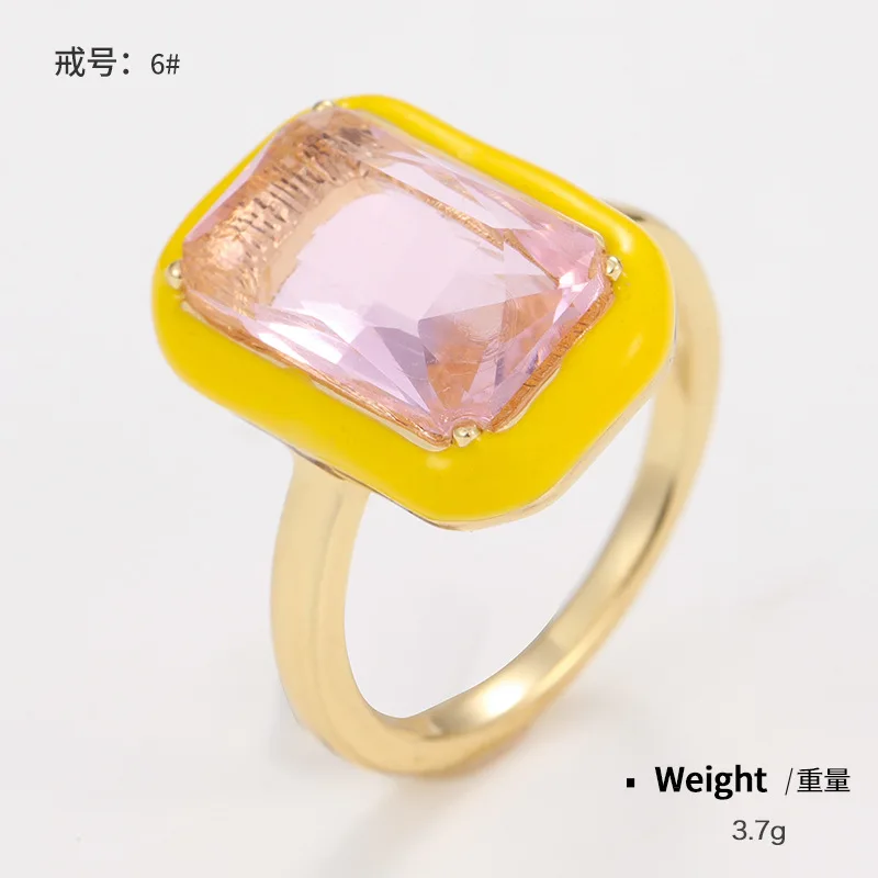Hot Sale Fashion Retro Women Party Jewelry Geometric Colorful Zircon Heart Oil Drop Enamel Rings