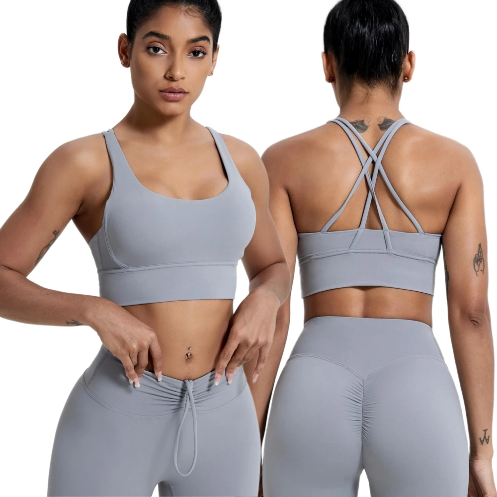 Fashion Styles Women Gym Sexy Cross Back Fitness Bra Wear Wholesale Workout Sport Crop Top Breathable Push Up Bras
