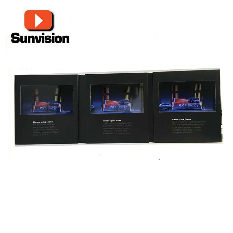 Специальная конструкция 7 дюймов видео брошюра 350gsm в твердом переплете по индивидуальному заказу видео брошюра