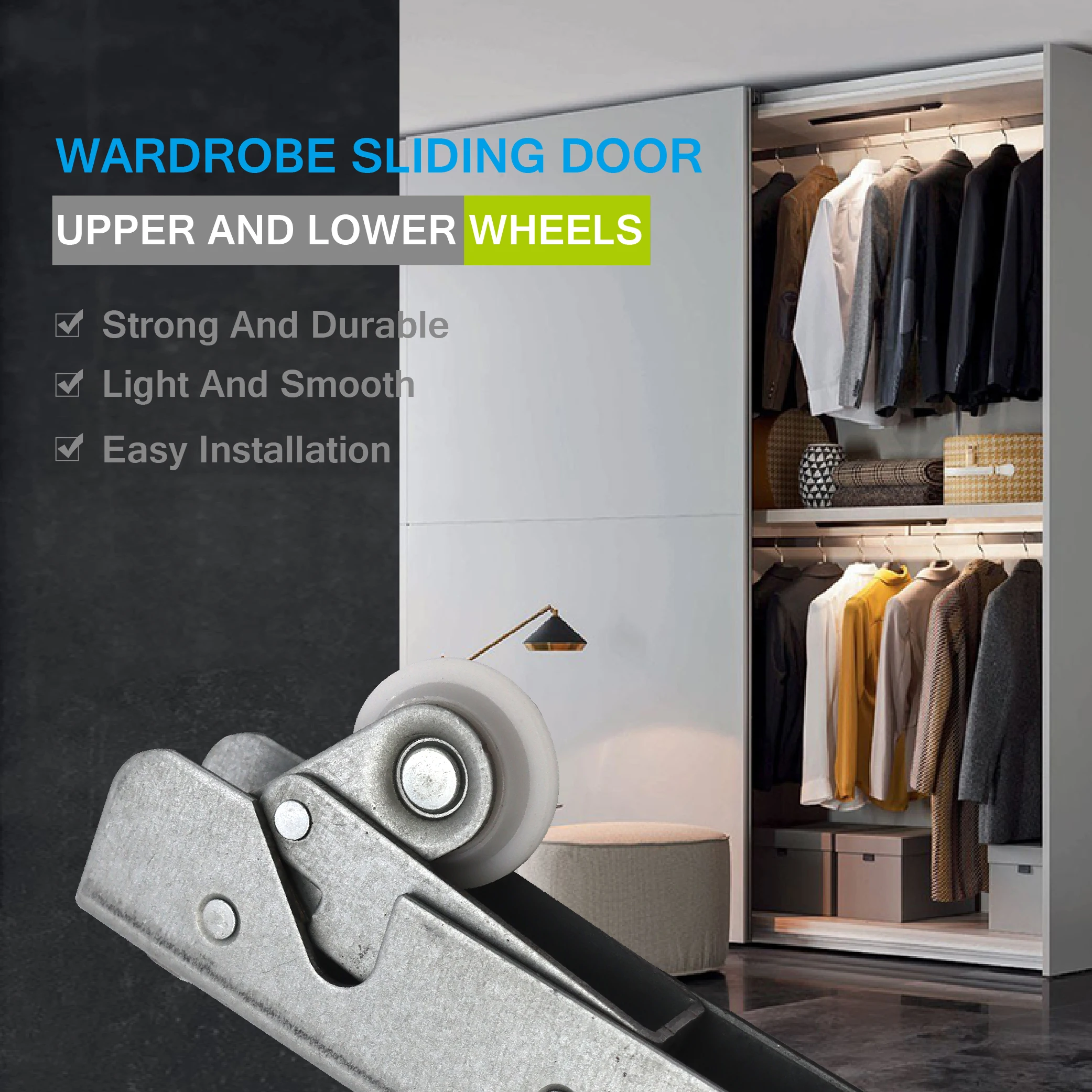 Guida H1006 OEM Factory Supply 4Pcs Sliding Door Stainless Steel Mute Nylon Furniture Roller Sliding Wheels for Wardrobe Cabinet