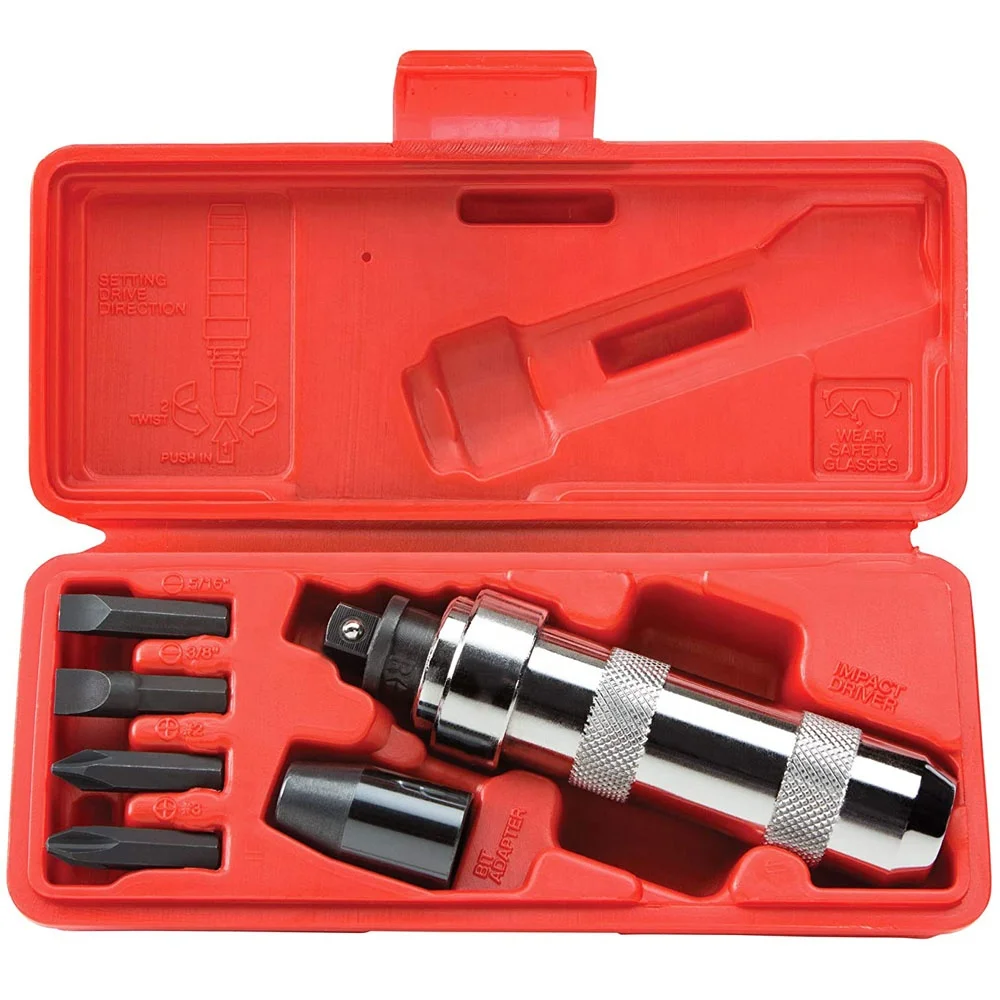6pcs mpact Screwdriver Set Kit with Metal Box Reversible Hand Tool for Repairing