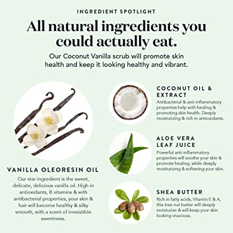 Кокосовый ванильный солевой скраб все натуральные средства для ухода за кожей | Мягко отшелушивающий тела с увлажняющими средствами кожи