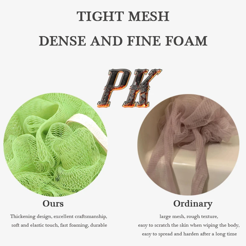 4 Color 20G Mesh Pouf Bath Luffa Sponge Body Scrubber Exfoliator PE Coarse Mesh Shower Loofahs Balls