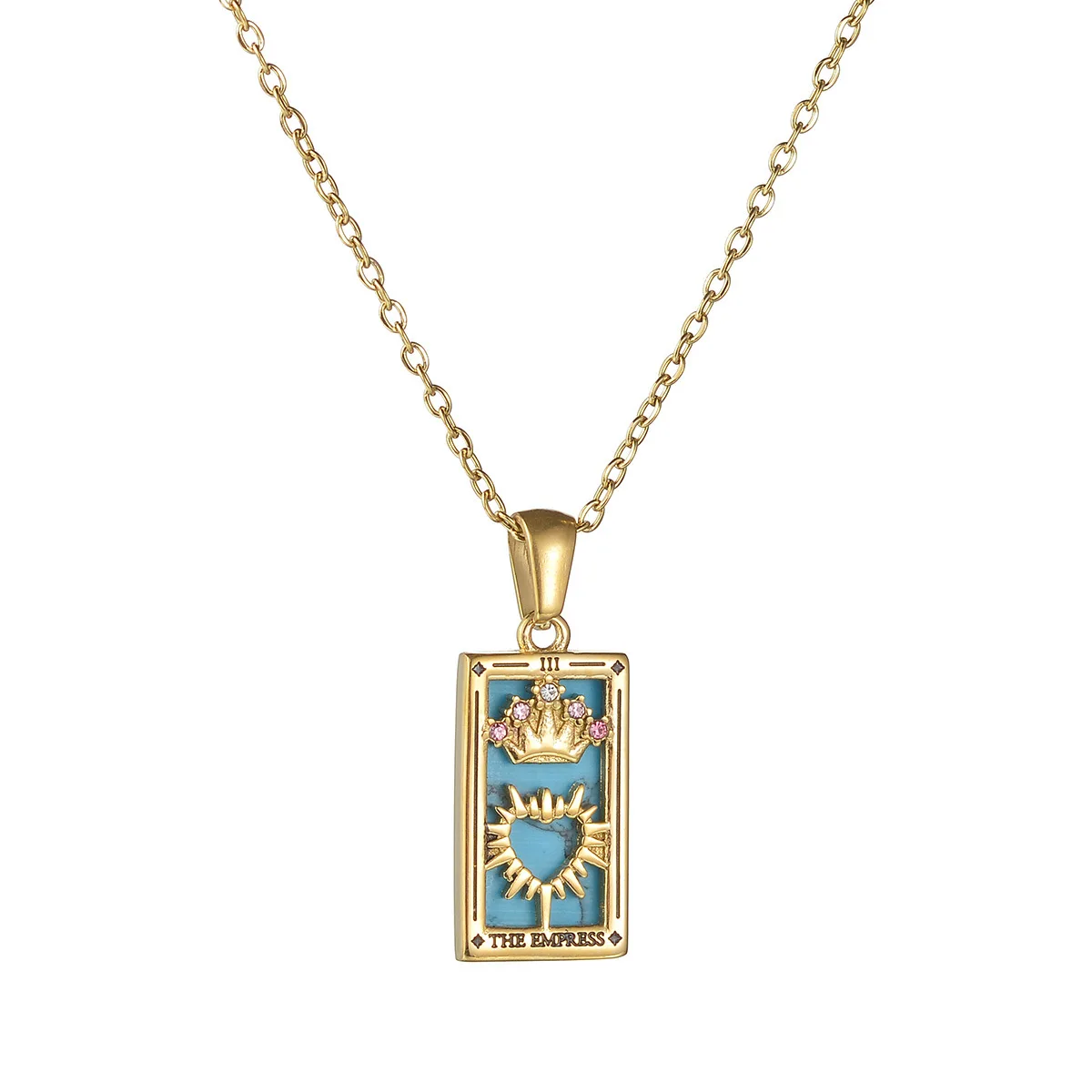 Super Hot Tarot Card Necklace Custom Enamel Pendant Necklace 18K Gold Plated Square Cards TAROT Necklace