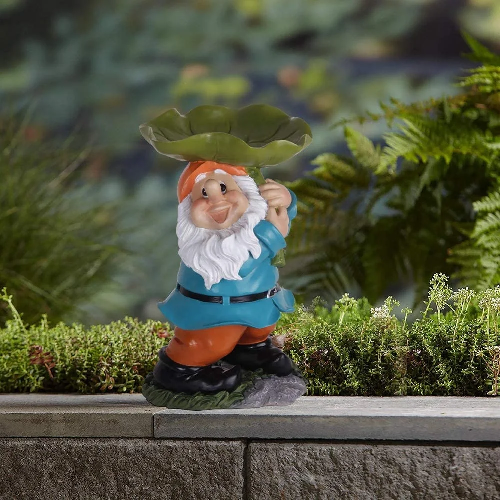 
Bird Feeders for Outside, Garden Gnome Outdoor Statue, Small Planter Stand for Outdoor/Indoor Plants Multifunctional Resin 