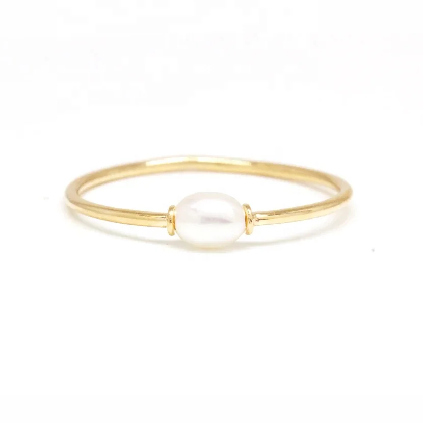 Minimalist Dainty Jewelry 925 Sterling Silver 18K Gold Plated Simple Spinning Natural Freshwater Pearl Ring for Women