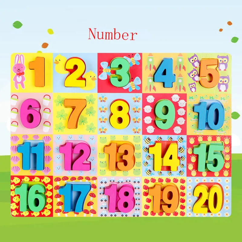 ABC Digital Wooden Jigsaw Puzzle Early Learning Alphabet Number Puzzles Preschool Educational Baby Toys for Children