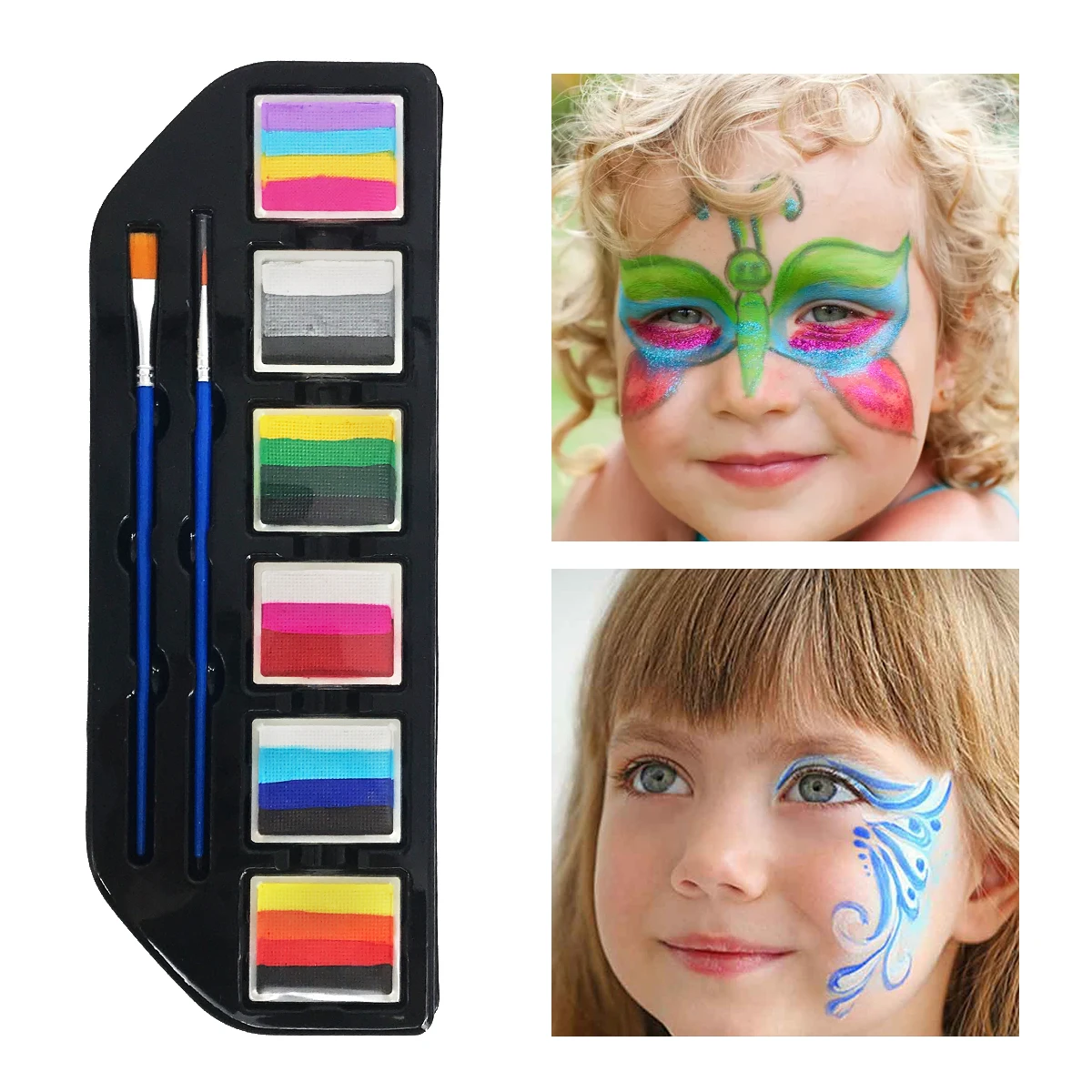Rainbow Face Paint Set Stencil makeup kid stencil tattoo body art water based multi colors face painting Palette