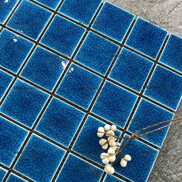 Premium Quality 306*306mm Ice Crack Glaze Blue Swimming Mosaic Tile Pool