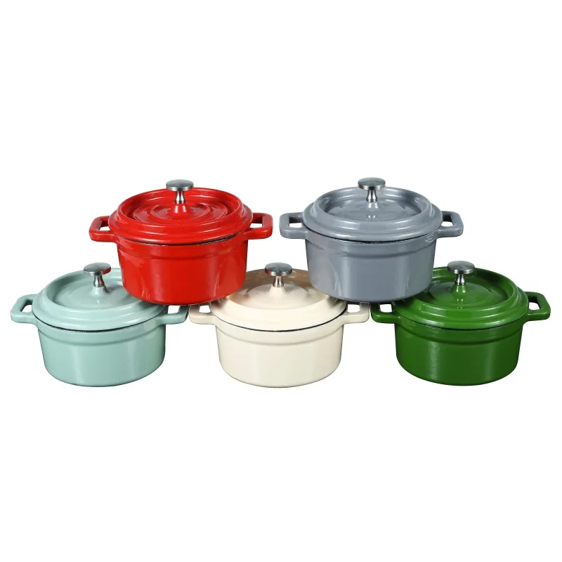 Colorful small mini cast iron soup pot casserole dish with handles