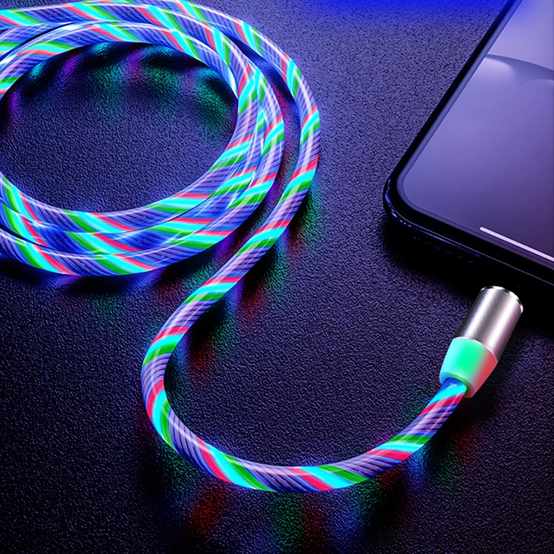 
Wholesale 1m 3a Led Light Flowing Luminous Usb Magnetic Charging Data Cable For Android Charger Micro Type 