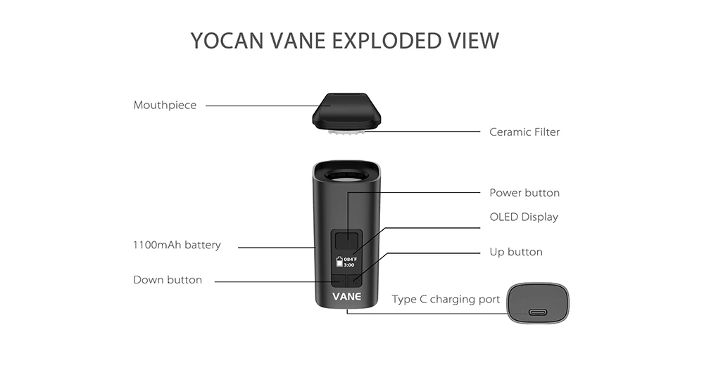  Новейший испаритель сухой травы YOCAN VANE с функцией