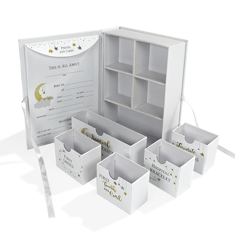 Custom Eco Friendly Decorative Cardboard Paper Baby First Tooth Keepsake Box With Ribbon