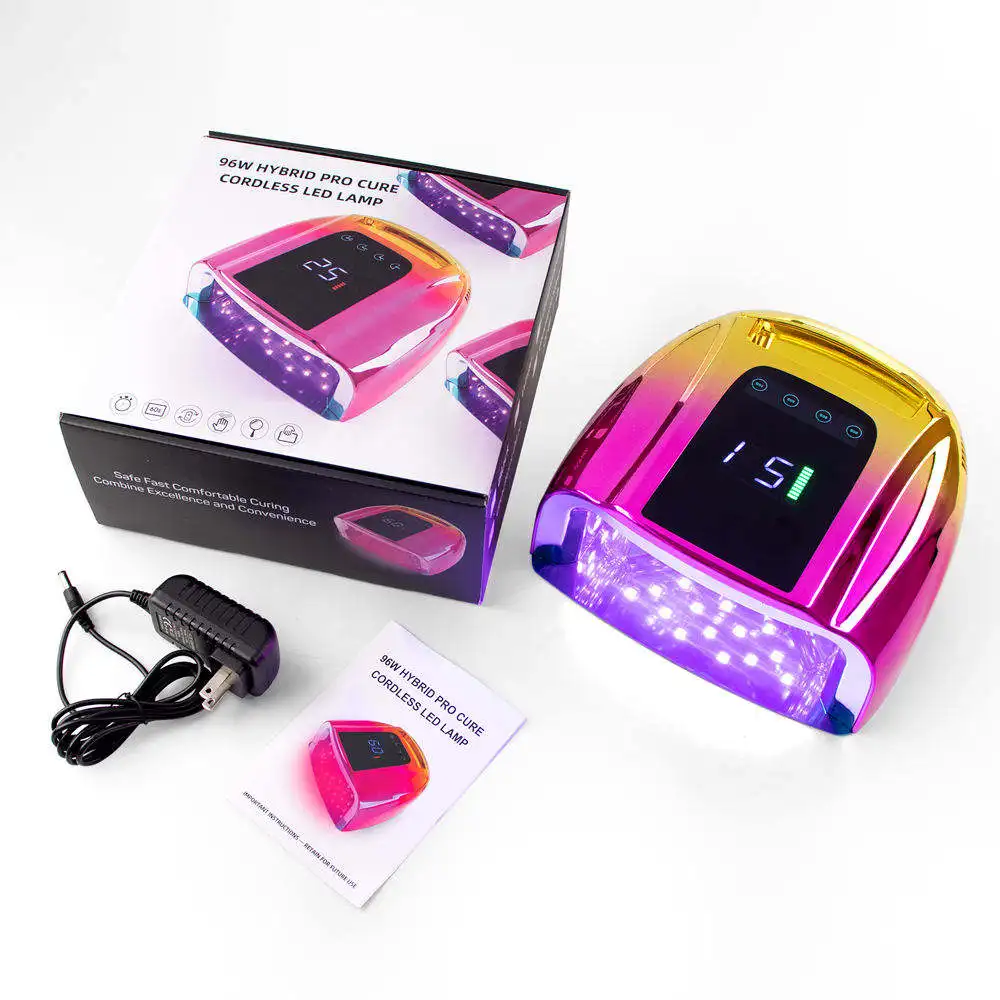 Professional 96w Pro Cure Wireless Dual Light Rechargeable Cordless Gel Dryer Sun UV LED Nail Lamp for Salon Manicure
